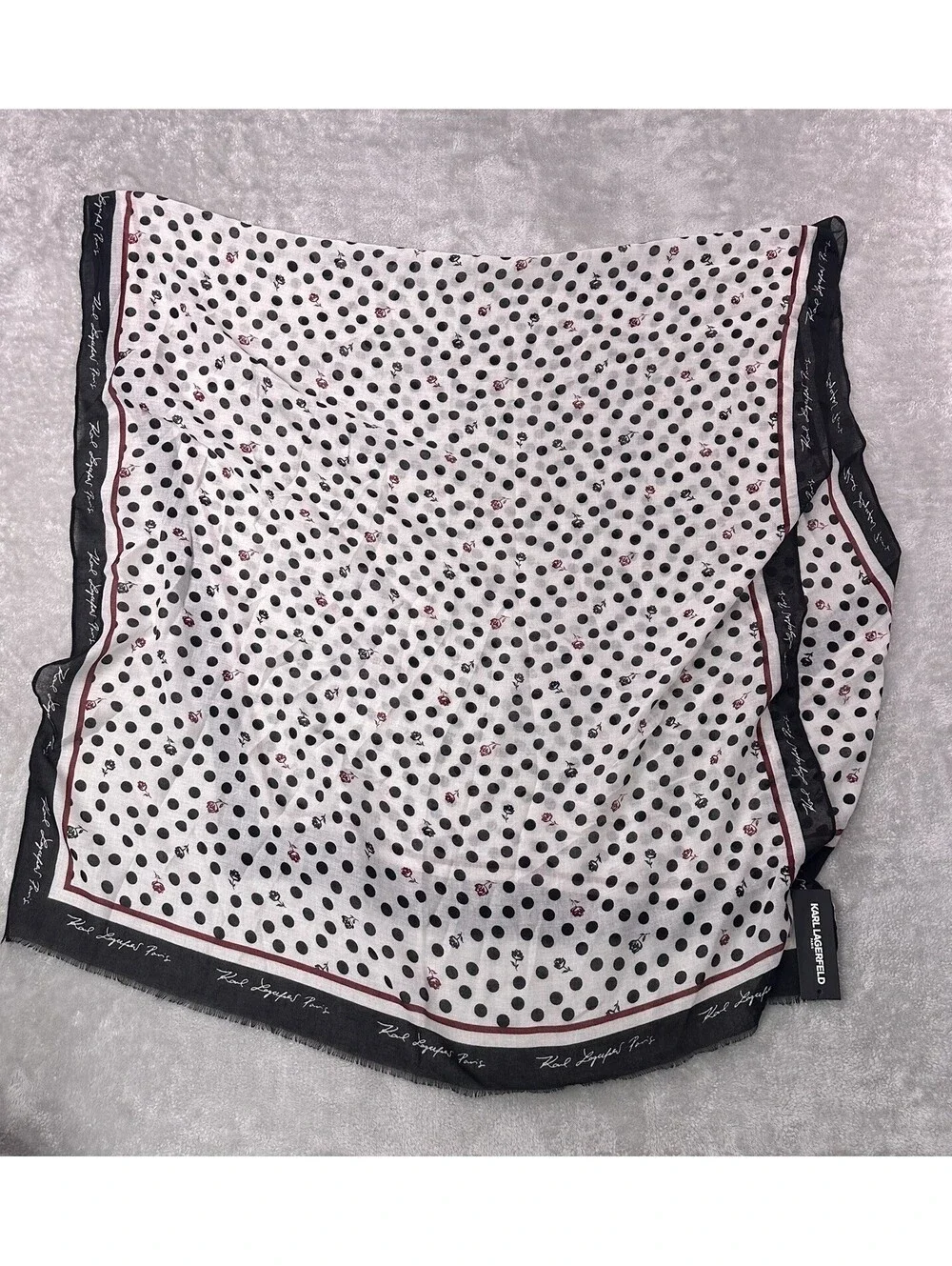 NWT Karl Lagerfeld Paris Lightweight Chiffon Scarf Polka Dot Black White